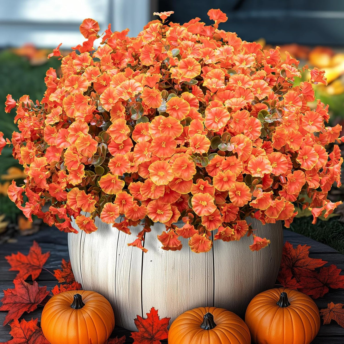 Artificial Faux Flowers for Outdoor 16 Bundles Boxwood Fake Morning Glory for Planter, UV Resistant Fake Flowers for Home Porch Patio Outside（8 Color）