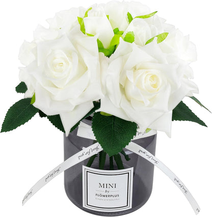 XIAYAN Artificial Flower and Glass vase, Silk Rose Flower Glass Bottle Set, Suitable for Living Room, Dining Table, Office, Wedding, Hotel Banquet and Other Home Decoration. (Pink)………