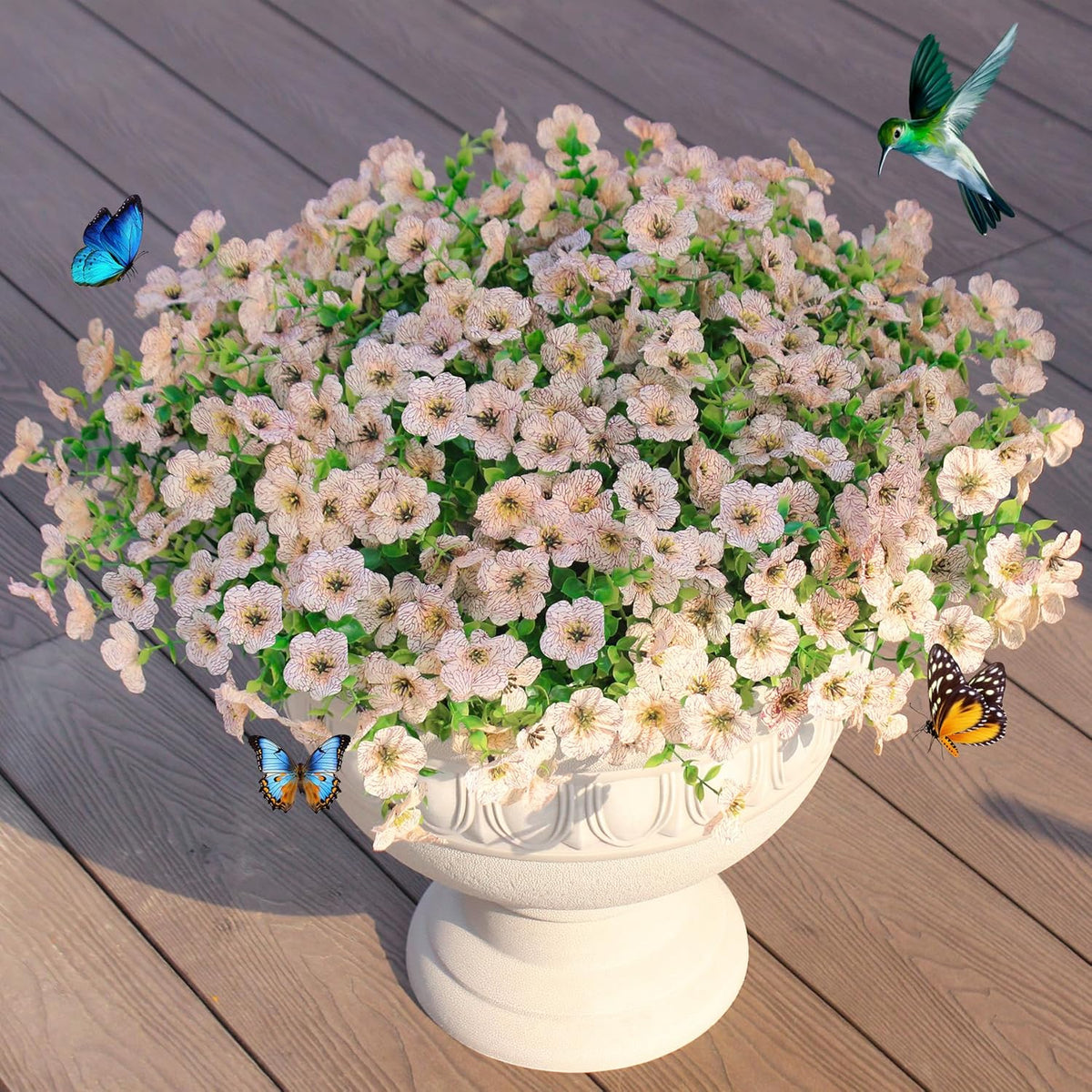 Faux Artificial Plants Flowers for Outdoor Planters Spring Summer Decor 16 Bundles Fake Eucalyptus Silk Daisy UV Resistant Realistic Used for Outside, Home, Front Porch, Patio, Yard Decorations