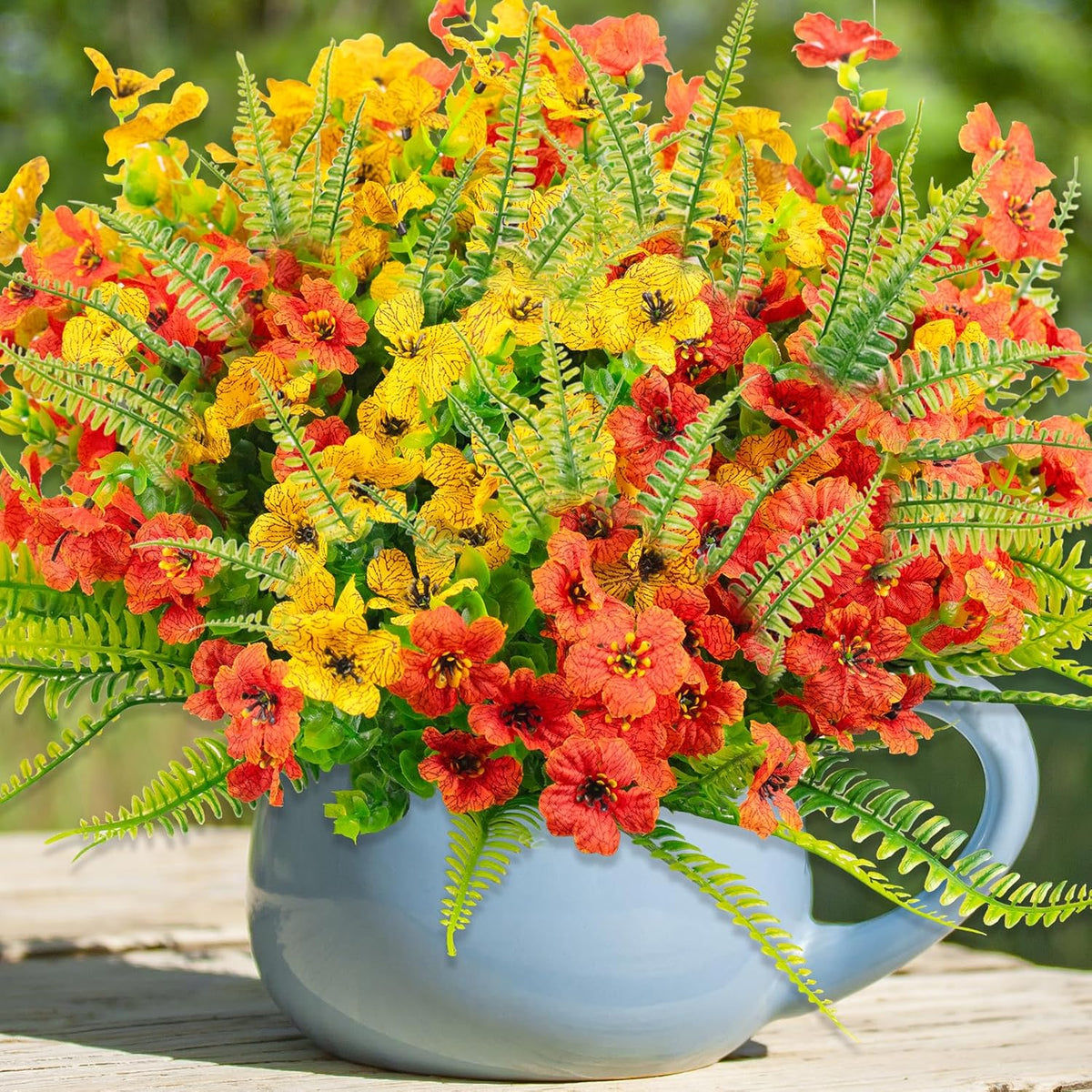 14 Pcs Artificial Flowers Outdoor UV Resistant Fake Flower for Outside Faux Greenery Plant Planter Plastic Flowers - No Maintenance Outdoor Faux Flowers for Porch Garden Home Decor (Mix 4)