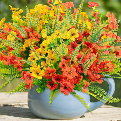14 Pcs Artificial Flowers Outdoor UV Resistant Fake Flower for Outside Faux Greenery Plant Planter Plastic Flowers - No Maintenance Outdoor Faux Flowers for Porch Garden Home Decor (Mix 4)