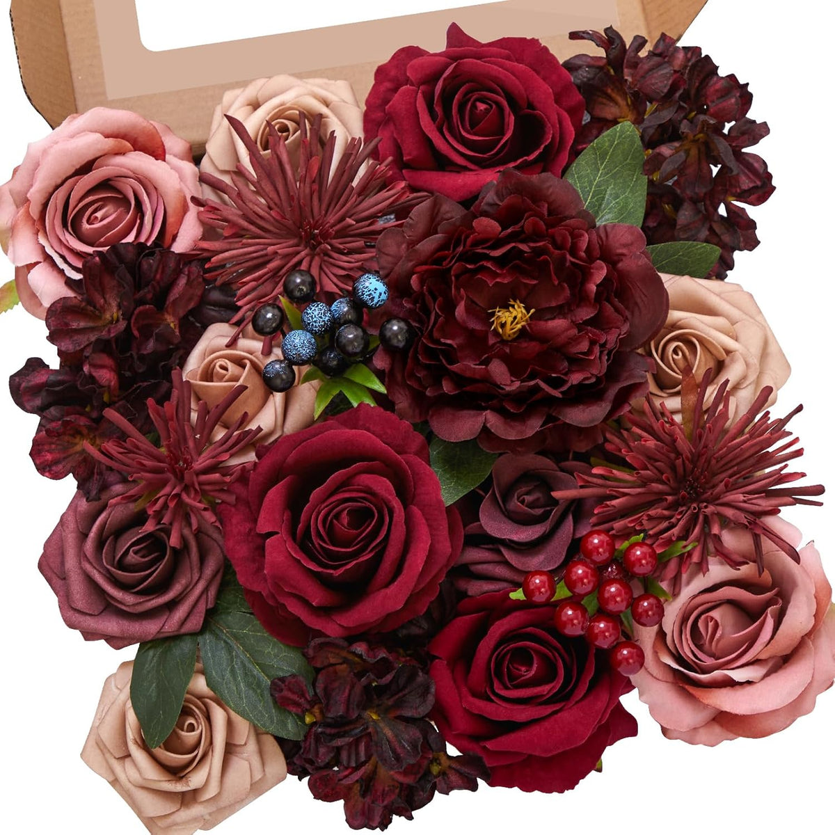 Alecono Artificial Flowers, Pink Fake Flowers Combo Box with Stems for DIY Wedding Bridal Bouquets, Cake Party Table Centerpieces Home Decor
