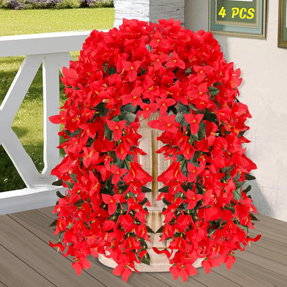 Artificial Bougainvillea Flowers for Outdoor Plant, 2 Pcs Faux Hanging Flowers Bougainvillea for Outside Decoration, Fake Silk UV Resistant Vines for Front Door Porch (Fuchsia)