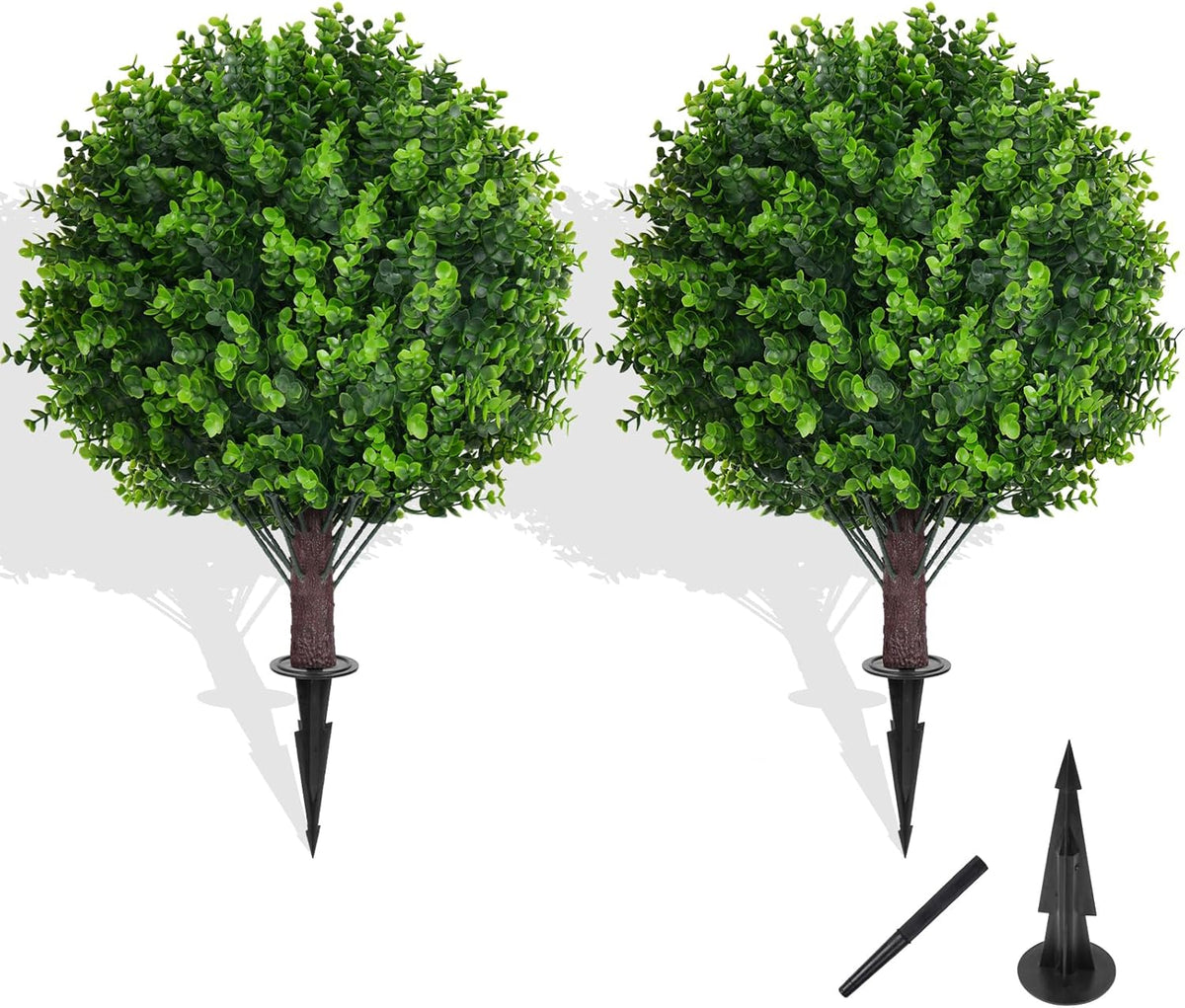 Artificial Lavender Topiary Ball for Outdoors, Set of 2 Boxwood Plant Tree with Spike, Fake Shrubs UV Resistant Faux Plants for Indoor Outdoor Decor
