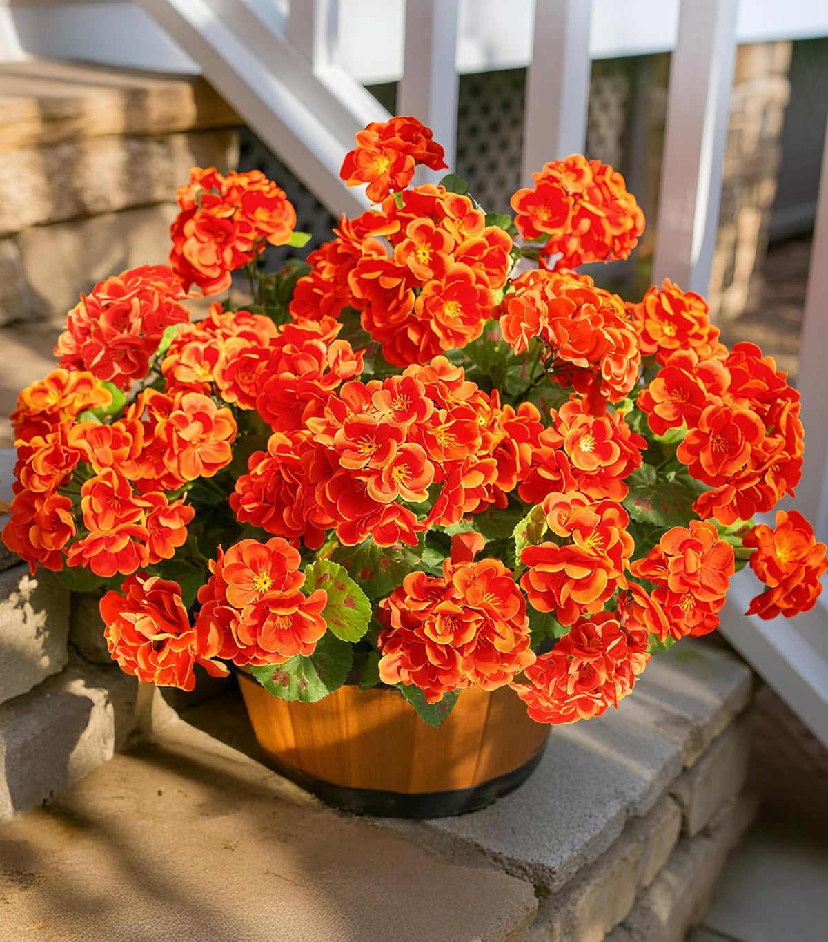 Artificial Geranium Fake Flowers for Outdoors Decoration, 6 Bundles Silk Geraniums Flower UV Resistant Look Real Faux Plants for Outside Planter Front Door Garden Patio Balcony Yard Home, Fuchsia