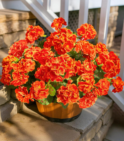 Artificial Geranium Fake Flowers for Outdoors Decoration, 6 Bundles Silk Geraniums Flower UV Resistant Look Real Faux Plants for Outside Planter Front Door Garden Patio Balcony Yard Home, Fuchsia