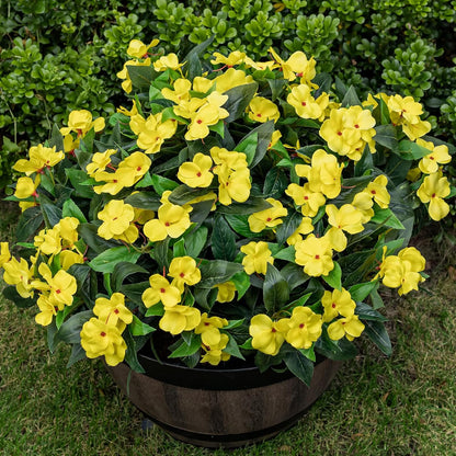 Artificial Fake Flowers for Outdoor Décor 6 Bundles UV Resistant Fake Plants for Planter Faux Impatiens for Home Porch/Garden Stunning（Rose Red）