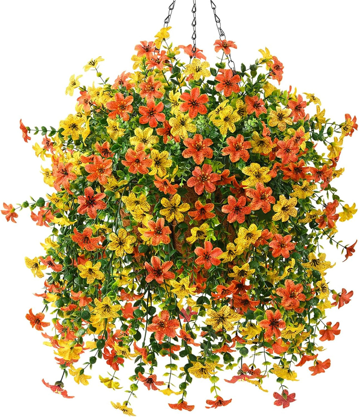 Artificial Hanging Flower Basket with UV Resistant Silk Daisies for Outdoor Decor