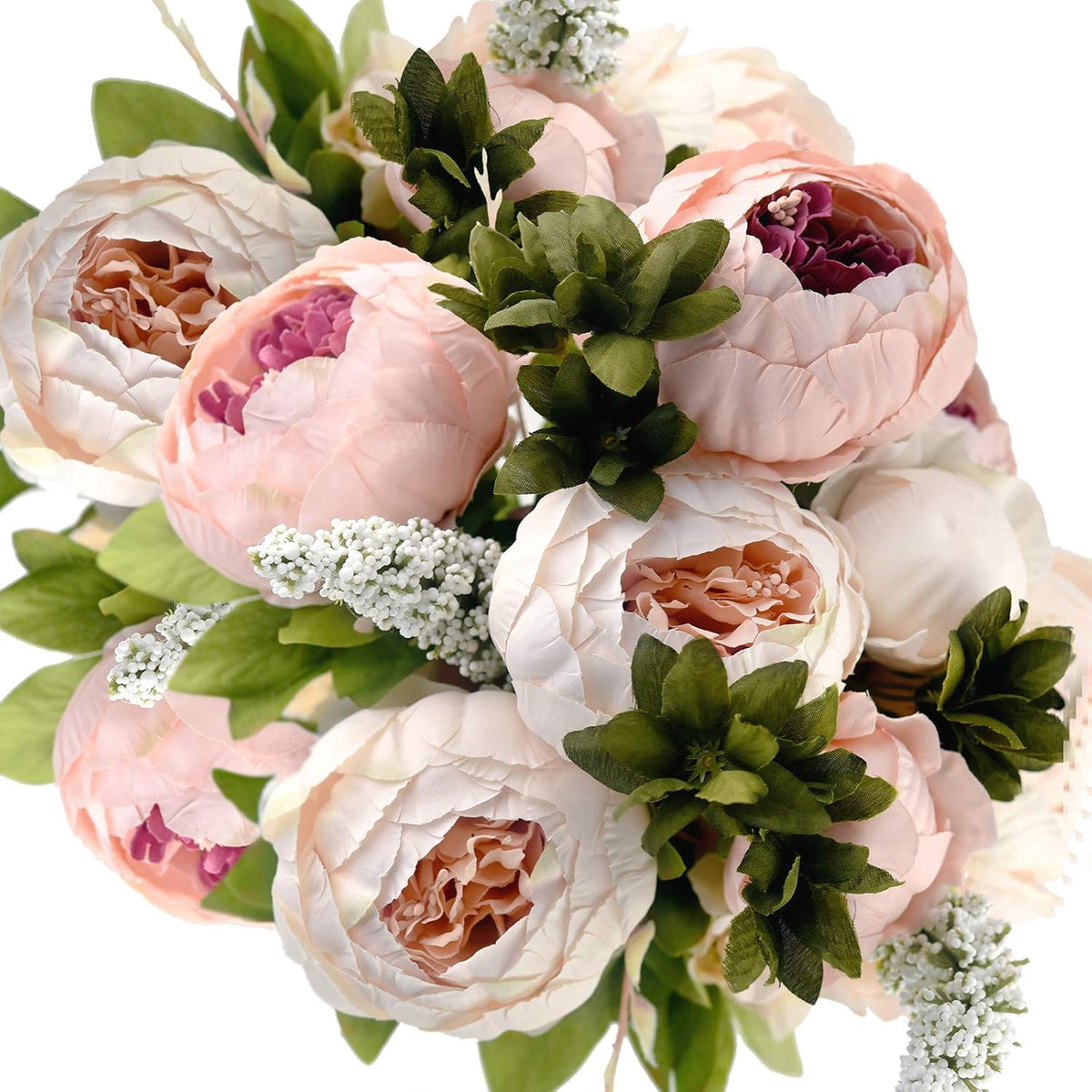 FiveSeasonStuff Artificial Peonies Bouquet – Set of 2 Whimsical Lavender Bliss Silk Flowers, Purple and White Blooms, Multiple Stems per Main Stem, for Weddings, Home Decor, DIY Floral Arrangements