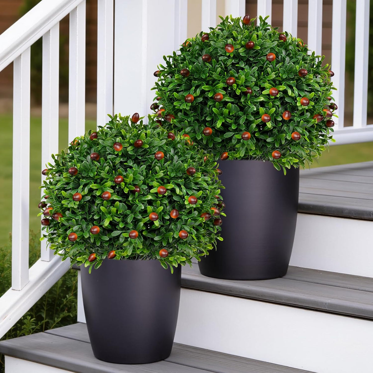 Artificial Lavender Topiary Ball for Outdoors, Set of 2 Boxwood Plant Tree with Spike, Fake Shrubs UV Resistant Faux Plants for Indoor Outdoor Decor