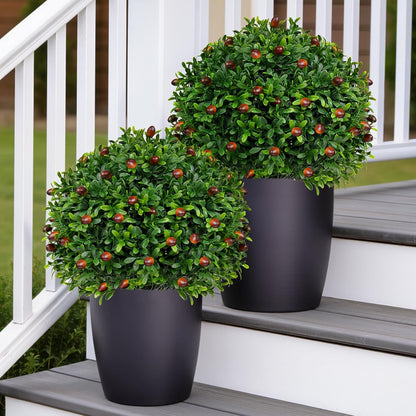Artificial Lavender Topiary Ball for Outdoors, Set of 2 Boxwood Plant Tree with Spike, Fake Shrubs UV Resistant Faux Plants for Indoor Outdoor Decor
