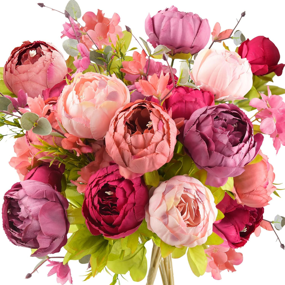 FiveSeasonStuff Artificial Peonies Bouquet – Set of 2 Whimsical Lavender Bliss Silk Flowers, Purple and White Blooms, Multiple Stems per Main Stem, for Weddings, Home Decor, DIY Floral Arrangements