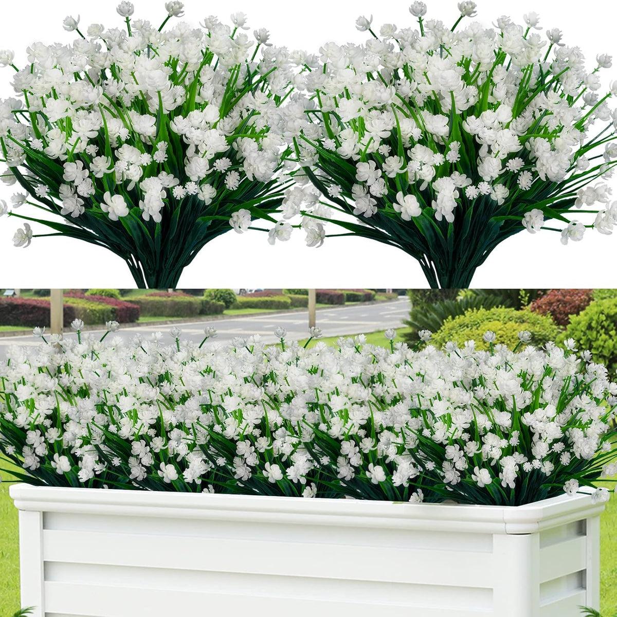 Lnoicy 20 Pcs Artificial Flowers for Outdoor, Plastic Flowers Decoration, UV Resistant Faux Flowers Shrubs, Artificial Plants for Indoor and Outdoor Garden Home Wedding Farmhouse (7 Colors)
