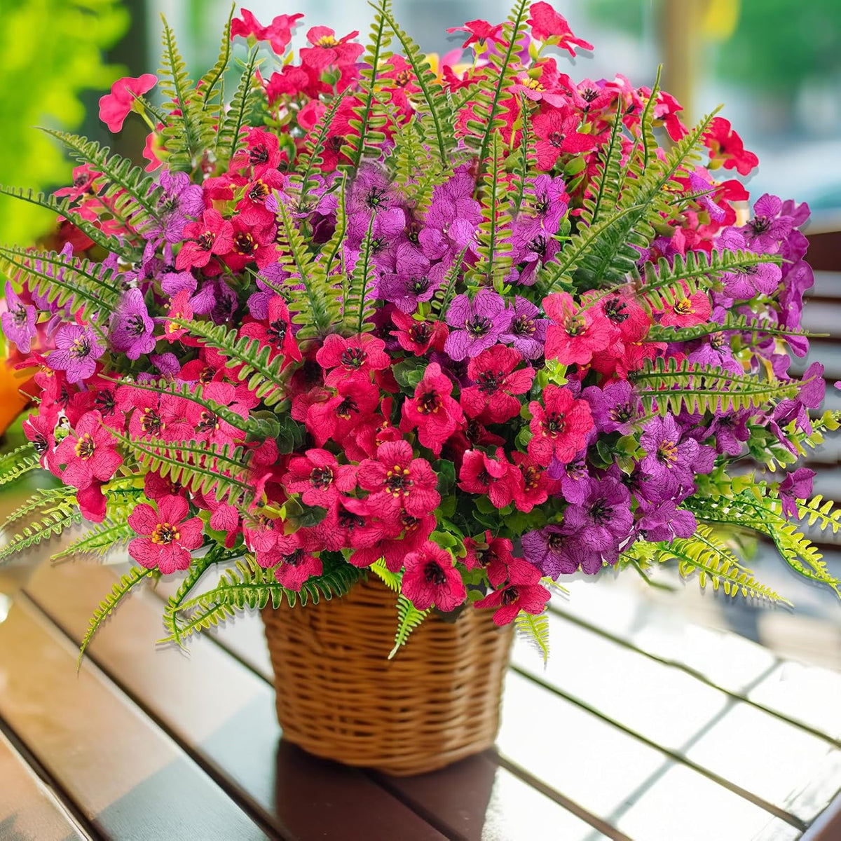 14 Pcs Artificial Flowers Outdoor UV Resistant Fake Flower for Outside Faux Greenery Plant Planter Plastic Flowers - No Maintenance Outdoor Faux Flowers for Porch Garden Home Decor (Mix 4)