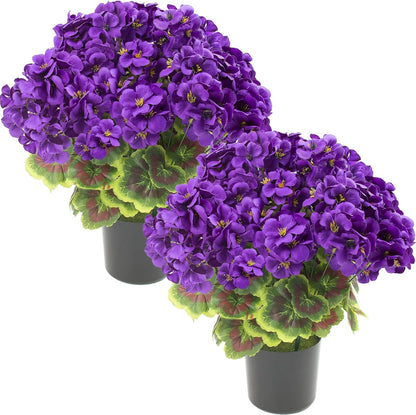 lovemoon 2 Pcs Geranium Potted Artificial Flowers, 19" Fake Geraniums Plants UV Resistant Silk Potted Plants for Outdoor Home Décor Office Porch Garden Decor (2, Red)