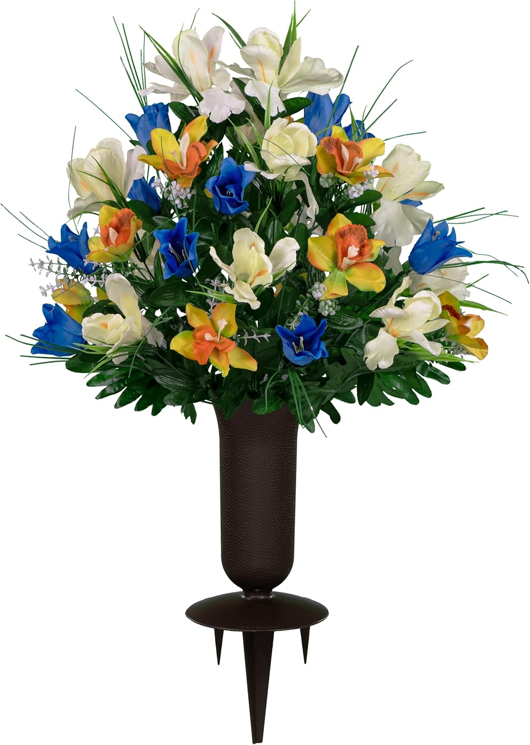 Sympathy Silks Ruby's Silk Flowers Artificial Flowers - Weighted Pot Bouquet Decoration - Height 18"-20" - Red Tulip and White Iris Potted Flowers