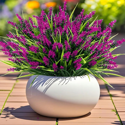Geegoods Artificial Plants Flowers Outdoor – 24 Bundles UV Resistant Faux Lavender Flowers with Monkey Grass for Garden Porch Window Patio Hanging Planter Decor