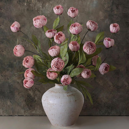 VIERENA 6 Pcs Faux Silk Peony Artificial Flowers for Vase -27", Bulk Fake Peonies Branches with Stems for DIY Bouquet Centerpieces Wedding Fillers Arrangements Shower Decorations (Cream)