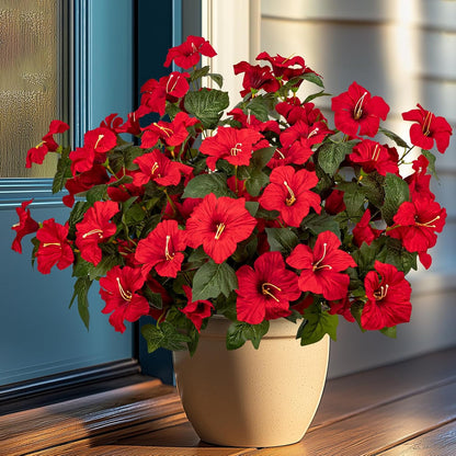 19 Inch Artificial Fake Flowers for Outdoor, 4 Pcs Faux Silk Petunias Spring Flowers for Outside for Indoor Porch Planter Front Door Garden Patio Window Box Home Decor (Multiple Color)