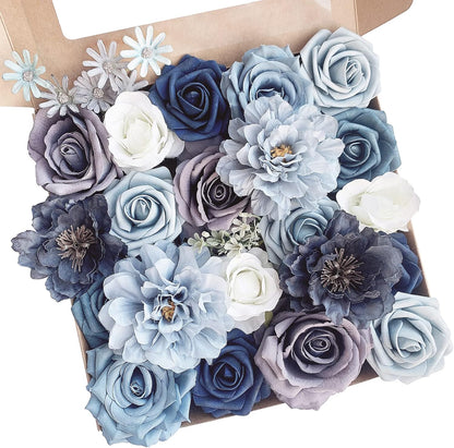 Roses Artificial Flowers Pink Bouquets Box Set for DIY Bridal Wedding Shower Decorations Fake Floral Arrangements for Party Table Centerpieces Home Decor Indoor Outdoor Dusty Blush 19 Pcs