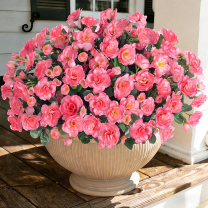 Ivydale Artificial Fake White Flowers Plants for Spring Outdoor Outside, Faux Silk Camellia UV Resistant Realistic for Front Door Porch Patio Balcony Garden Yard Decor, 3 Large Bundles