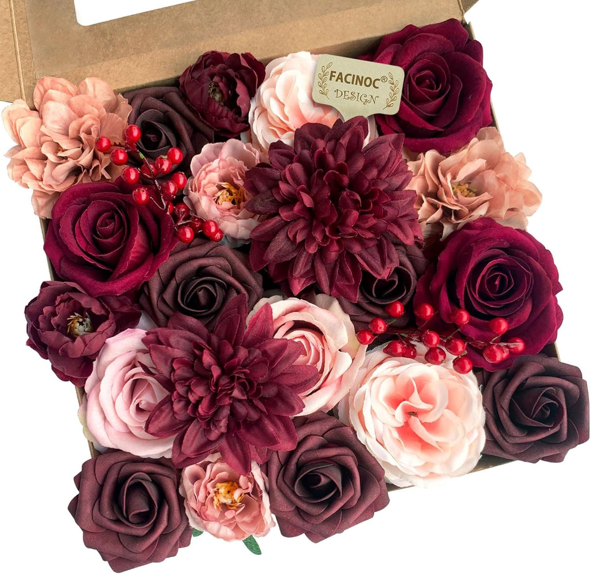 Roses Artificial Flowers Pink Bouquets Box Set for DIY Bridal Wedding Shower Decorations Fake Floral Arrangements for Party Table Centerpieces Home Decor Indoor Outdoor Dusty Blush 19 Pcs