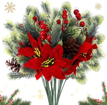 Refined Artificial Poinsettia Bouquet Pine Holiday Decor Display