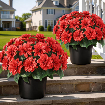 2 Set of Artificial Dahlia Topiary Ball Trees - Fake Silk Dahlia Flower Bushes, UV Resistant Faux Floral Shrub Potted for Front Door Porch Farmhouse Wedding Outdoor Decor (Pink)