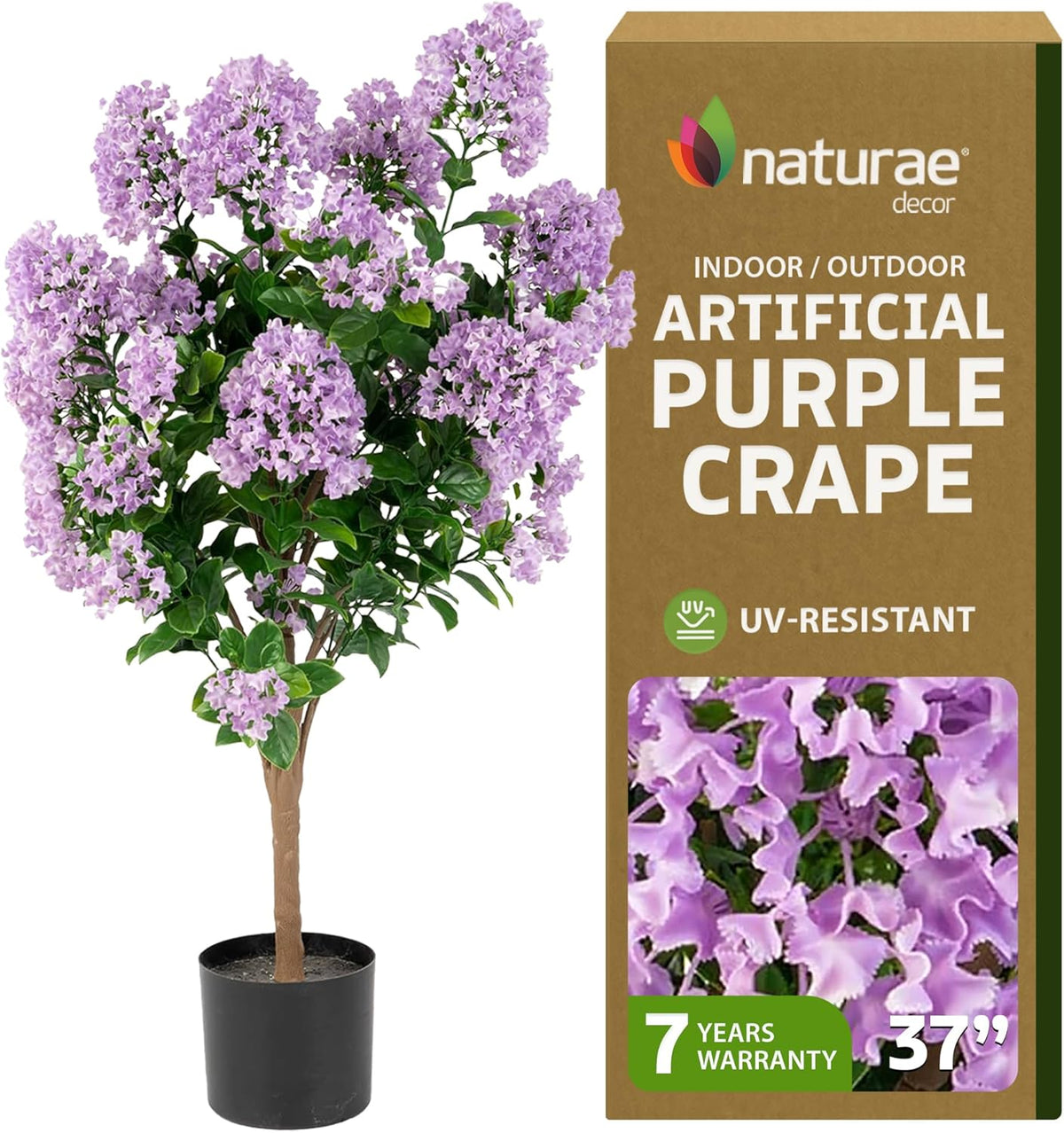 Naturae Decor Purple Crape Myrtle Tree - Lifelike Artificial Indoor and Outdoor Flower Tree - UV Resistant - 36 in High