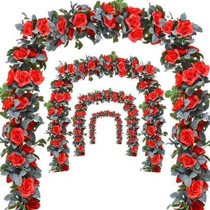 Flower Garland Rose Vine 4Pcs 28FT Artificial Floral Garland with Green Leaves Hanging Rose Vine for Wedding Party Garden Home Wall Decor (White)