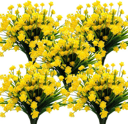 Grunyia 10 Bundles Artificial Fake Flowers, Faux Outdoor Plastic Plants UV Resistant Shrubs Outside Indoor Decorations (Blue-Eucalyptus)