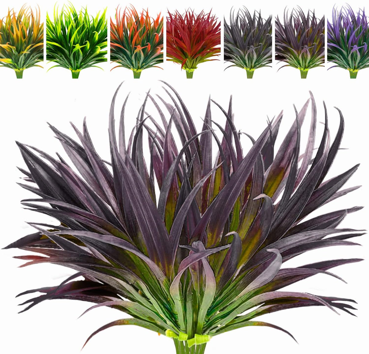 8 Bundles Artificial Plants Bushes Outdoor UV Resistant Fake Flowers Grass Bulk Faux Plastic Greenery for Fall Winter Summer Outside Window Box Planter Front Porch Yard Floral Arrangements