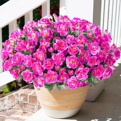 HyeFlora Artificial Fake Flowers Plants for Spring Outdoor Outside Decor, Faux Silk Yellow Camellia UV Resistant Realistic for Planter Front Door Porch Patio Balcony Decoration, 3 Large Bundles