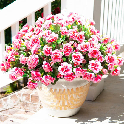 HyeFlora Artificial Fake Flowers Plants for Spring Outdoor Outside Decor, Faux Silk Yellow Camellia UV Resistant Realistic for Planter Front Door Porch Patio Balcony Decoration, 3 Large Bundles