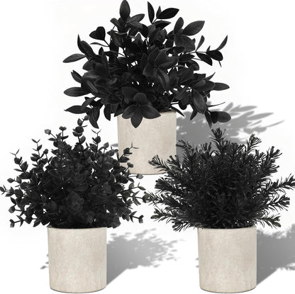 Der Rose 3 Pack Mini Potted Fake Plants Artificial Plastic Eucalyptus Plants Topiaries for Home Office Desk Farmhouse Shelf Room Bathroom Decor(Green)
