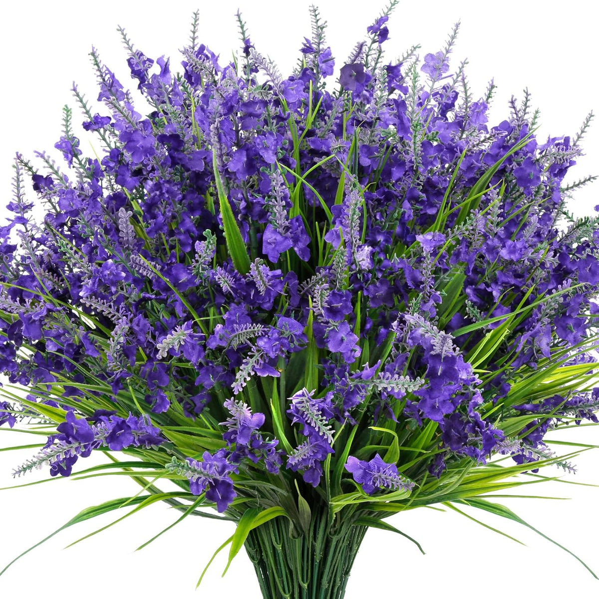 20 Bundles Artificial Lavender Flowers for Outdoors Fake Silk Flowers Faux Plants UV Resistant for Indoor and Outdoor Spring Porch Garden Window Table Box Office Home Decorations, Deep Purple