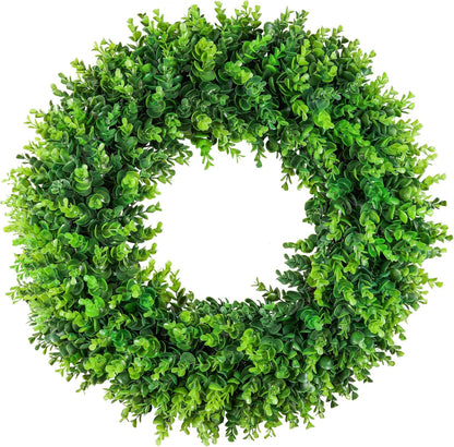 DDHS 20" Boxwood Wreaths Front Door Artificial Spring Wreath. Wreaths for Front Door Farmhouse Wedding Green Year Round Indoor Outdoor for Summer Wreath St Patricks Day Decorations -(Hello Sign)