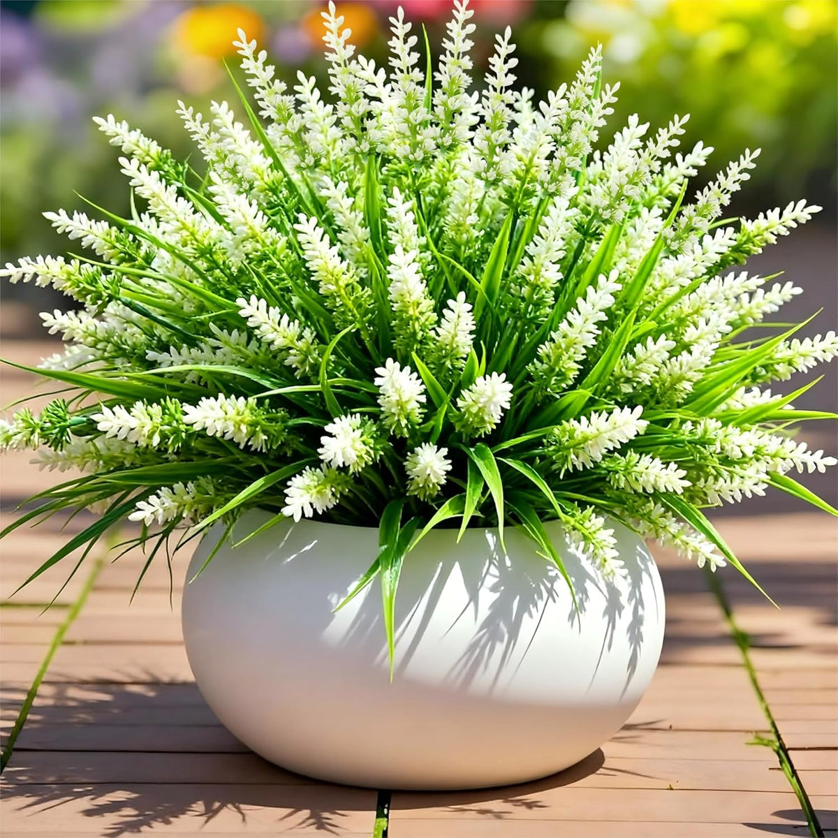 Geegoods Artificial Plants Flowers Outdoor – 24 Bundles UV Resistant Faux Lavender Flowers with Monkey Grass for Garden Porch Window Patio Hanging Planter Decor