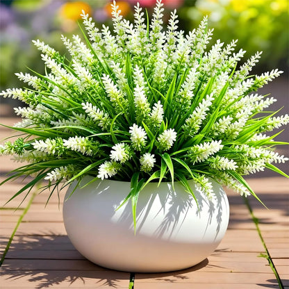 Geegoods Artificial Plants Flowers Outdoor – 24 Bundles UV Resistant Faux Lavender Flowers with Monkey Grass for Garden Porch Window Patio Hanging Planter Decor