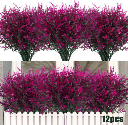 Outdoor Artificial Plant UV Resistant Fake Stems Plants, Faux Plastic Greenery for Indoor and Outdoor Hanging Plants Garden Porch Window Box Home Wedding Farmhouse Outdoor Decorations for Patio (Fuchsia)