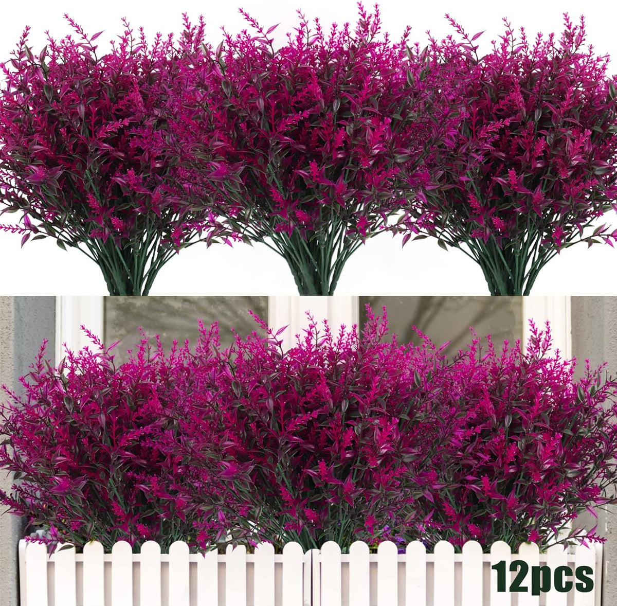 12 Bundles Artificial Lavender Flowers - UV Resistant Outdoor Fake Plants for Garden and Porch Decor