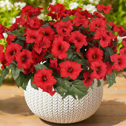 Artificial Flowers for Outdoors, Faux Petunias Spring Summer Decoration, Fake Flowers Plants UV Resistant Look Real Silk Flowers for Outside Planter Front Door Porch Patio Yard (6, Purple-White)