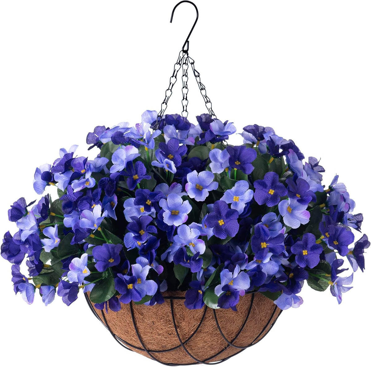 Artificial Hanging Flowers with Basket Outdoors, Fake Hydrangea UV Resistant Arrangements in Pot Planter Spring Summer Decor for Indoor Porch Garden Yard(Double Lotus)