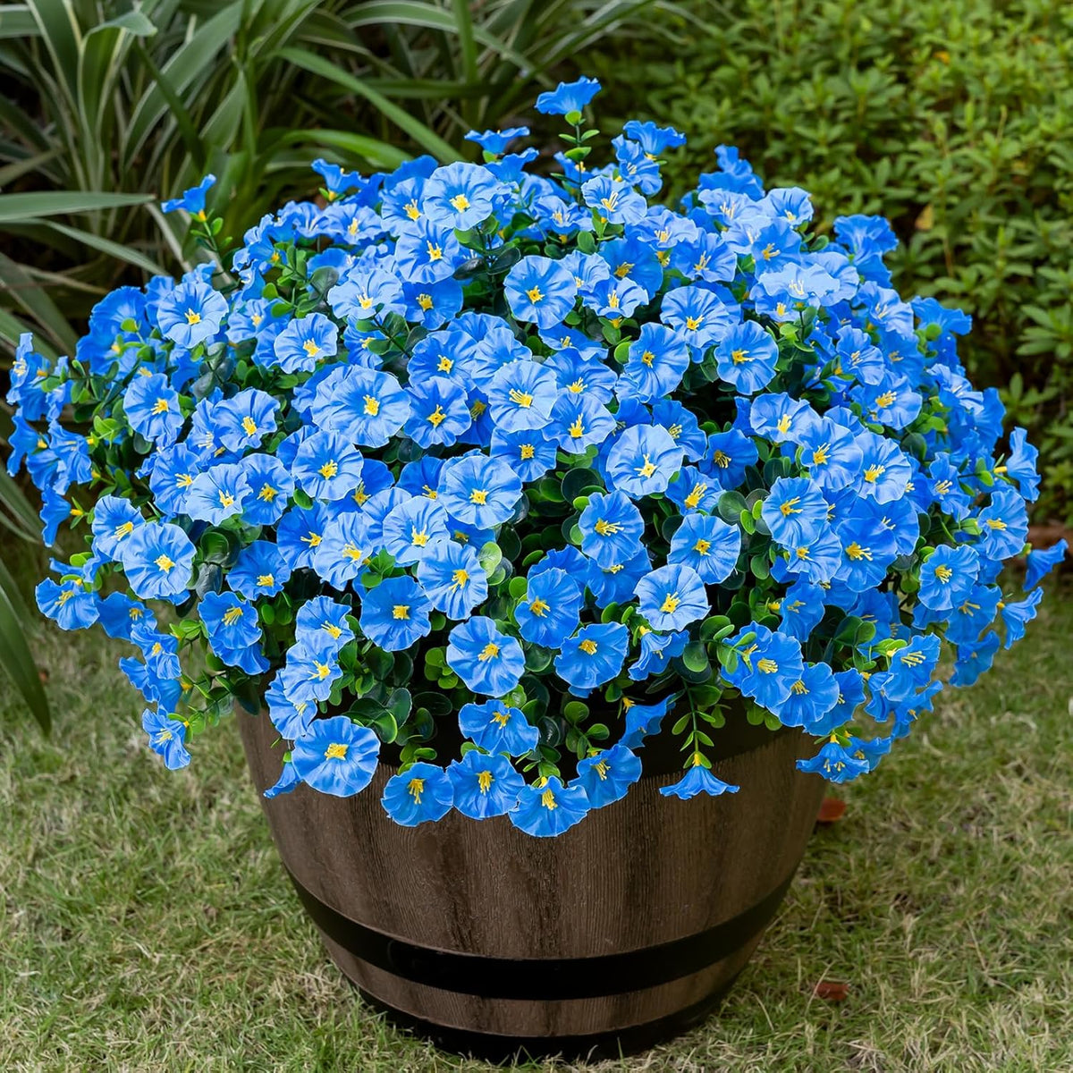 Artificial Faux Flowers for Outdoor 16 Bundles Boxwood Fake Morning Glory for Planter, UV Resistant Fake Flowers for Home Porch Patio Outside（8 Color）