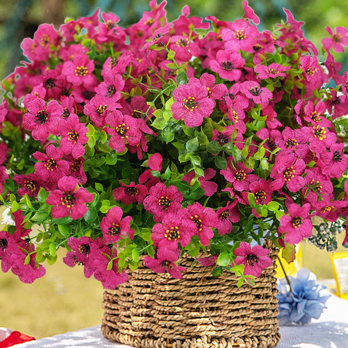 Artificial Flowers for Outdoor, UV Resistant Fake Silk Flowers, Realistic Faux Plants for Outside Indoor Porch Patio Window Box Planter Home Decor (20, Yellow Purple Rosy Pink Red)