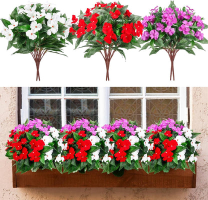 10 Bundles Artificial Impatiens Bouquet Flowers for Outdoors Silk Faux Flowers Indoor Fake Plastic Plants Patio Lawn Garden Wedding Fall Thanksgiving Decor (Multi Color)