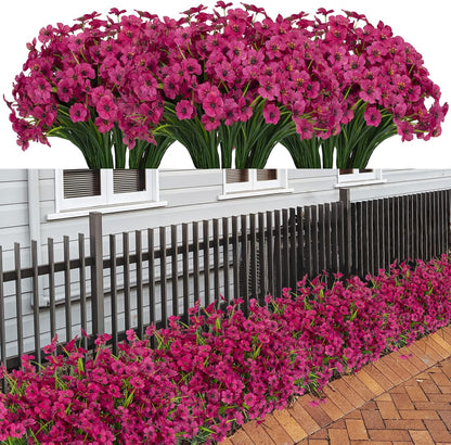 21 Bundles Artificial Outdoor UV Resistant Flowers No Fade Fake Outside Flowers Plastic Greenery Faux Shrubs Garden Porch Window Box Home Decoration(Purple)