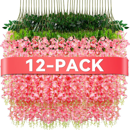 Wisteria Hanging Flowers, Fake Hanging Flowers, Wisteria artificiales Garland for Home Wedding Arch Floral Party Garden Ceremony Outdoor Decor, 3.6 feet Long (12, Purple)
