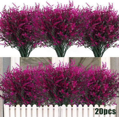 Outdoor Artificial Plant UV Resistant Fake Stems Plants, Faux Plastic Greenery for Indoor and Outdoor Hanging Plants Garden Porch Window Box Home Wedding Farmhouse Outdoor Decorations for Patio (Fuchsia)