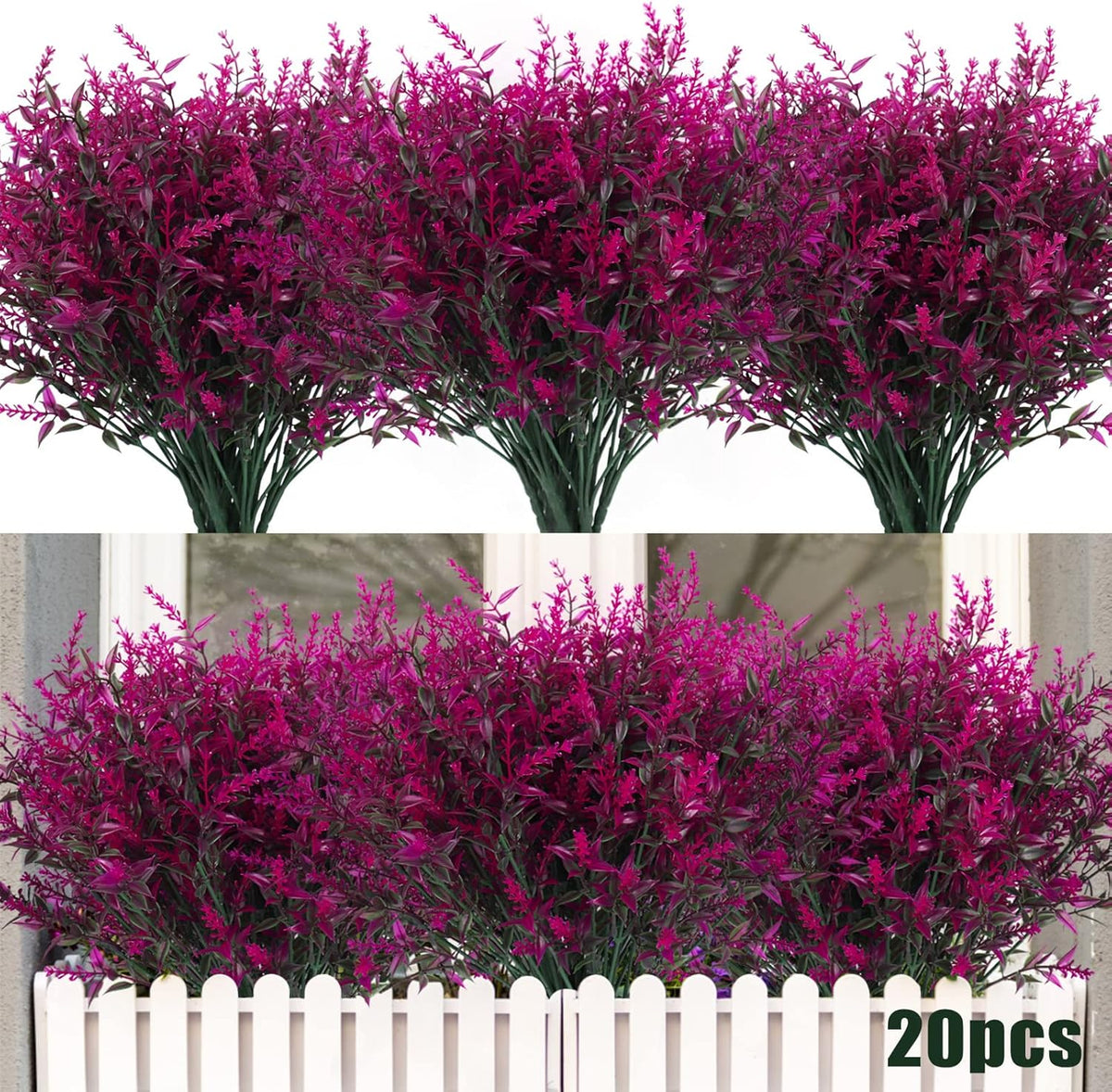 12 Bundles Artificial Lavender Flowers - UV Resistant Outdoor Fake Plants for Garden and Porch Decor
